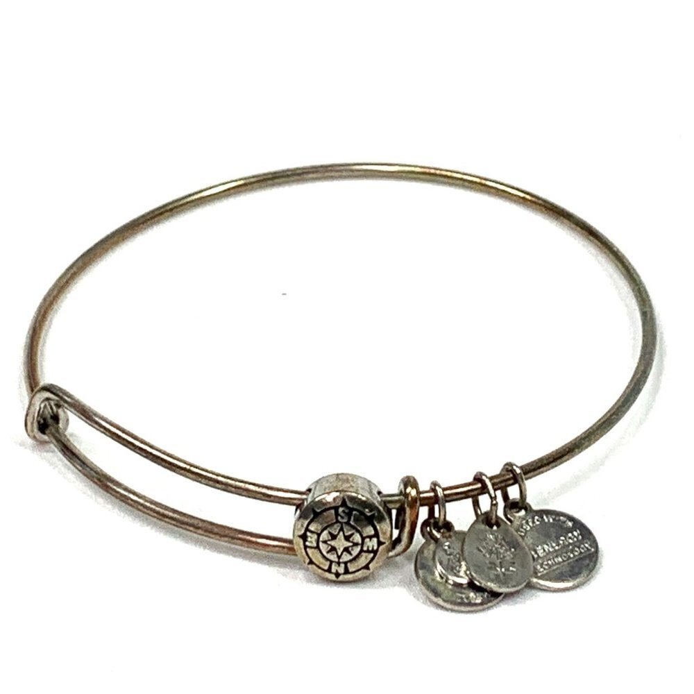 Alex and Ani Compass Slider Charm Bracelet Silver Finish - Expands 2"- 3.5